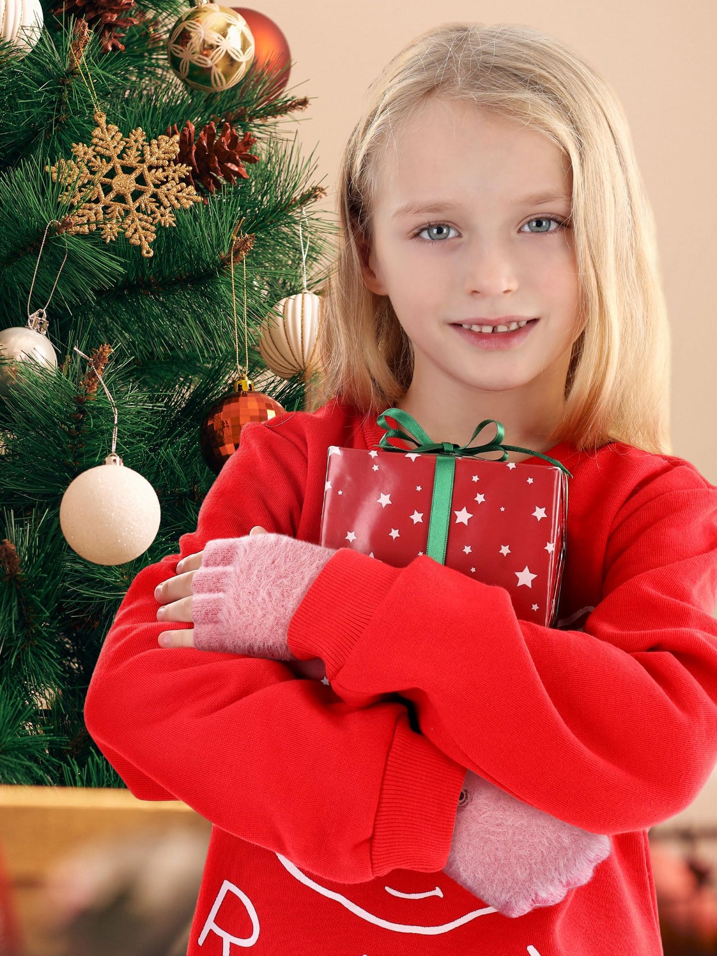 Geyoga 3er Pack Fingerlose Handschuhe mit Klappe Damen Winter Halbfinger Fäustlinge Handschuhe für Kinder