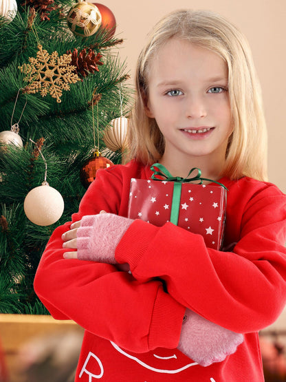 Geyoga 3er Pack Fingerlose Handschuhe mit Klappe Damen Winter Halbfinger Fäustlinge Handschuhe für Kinder