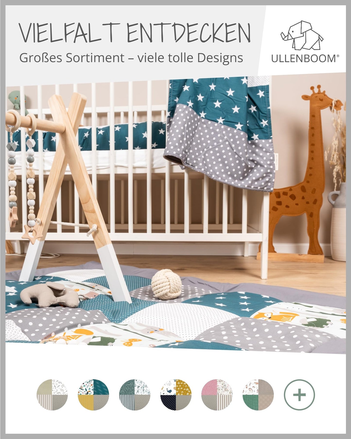 ULLENBOOM Krabbeldecke für Baby 80x80 cm, Outdoor-geeignet, 100% OEKO-TEX Materialien, Made in EU, Weich gepolstert, Eukalyptus - ideal als Spieldecke Baby - Meloni2