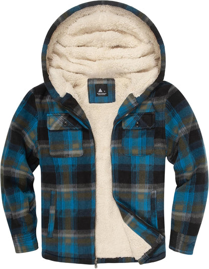 zitysport Shirt Jacket Boys Thick Hoodie Checked Jacket Children with Zip Warm Flannel Jacket Boys Sweat Jacket Outdoor Fleece Jacket Winter Jackets for Boys with Chest Pocket