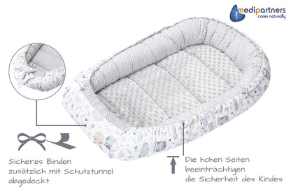 Medi Partners Babynestchen Babynest Set 100x60x15 Kuschelnest 5 teilig herausnehmbarer Einsatz Kokon Nestchen Babys Neugeborene 100% Baumwolle (REH mit Grauem Minky) - Meloni2