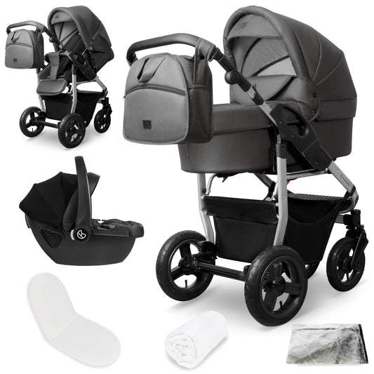 Bergsteiger Capri 3-in-1 Combination Pushchair - Baby Carrier, Sports Seat &amp; i-Size Baby Seat, Pneumatic Tires, Suspension, Height-Adjustable Handle, Foldable, Accessories 