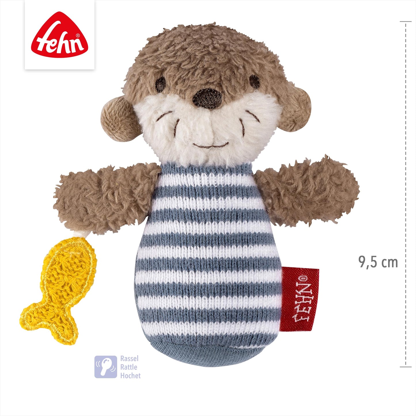 Fehn Mini-Rassel Otter – Mini-Greifling zum Rasseln, Fühlen, Spielen mit kuschelweichem Stoff-Tier – ein treuer Begleiter für Babys und Kleinkinder ab 0+ Monaten