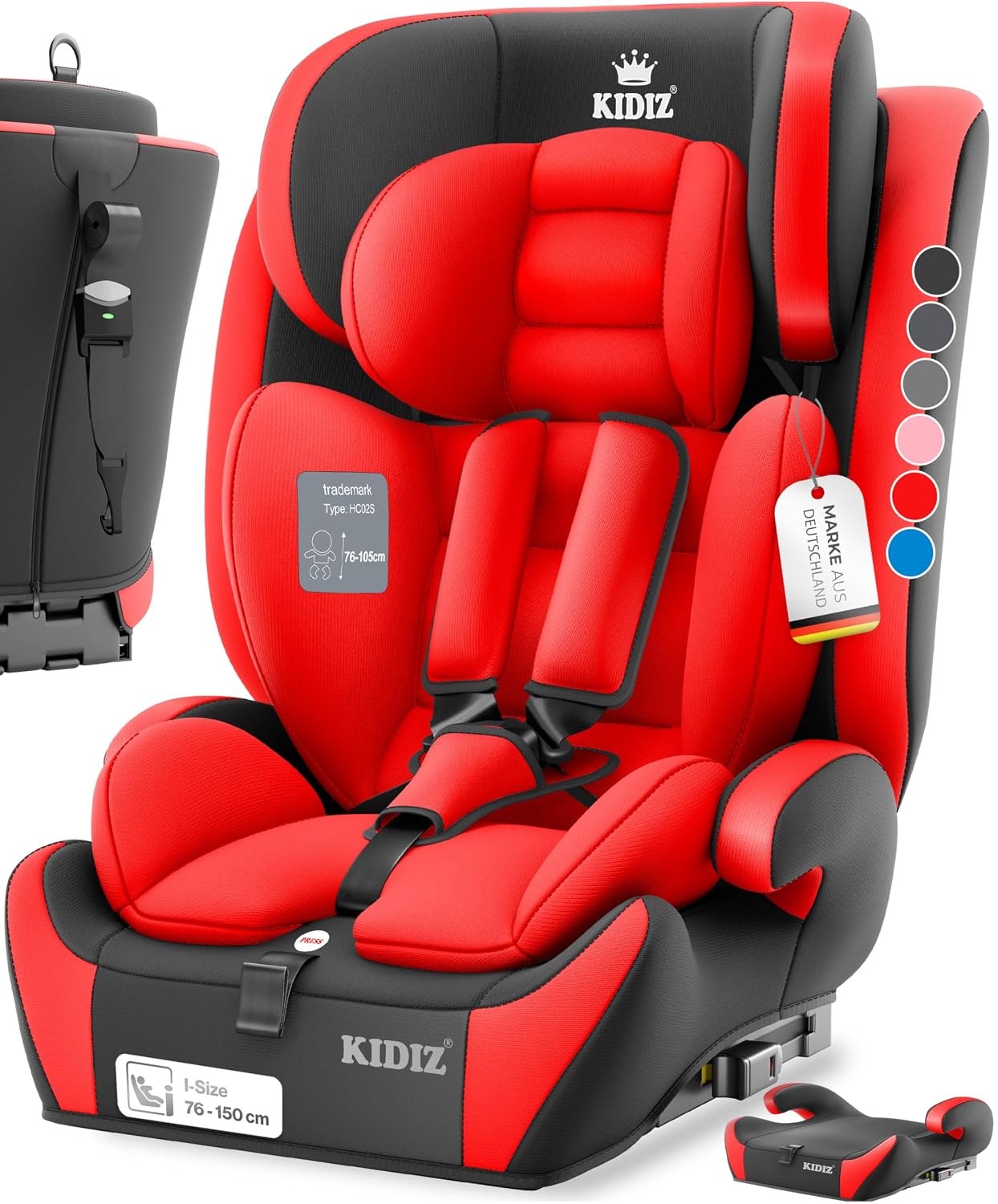 Autokindersitz mit Isofix i-Size R129 100-150cm bis 12 Jahre, Kinderautositz Gruppe 1/2/3, mitwachsender Kindersitz, 5-Punkt-Gurt & höhenverstellbare Kopfstütze, Sitzerhöhung Auto, Schwarz