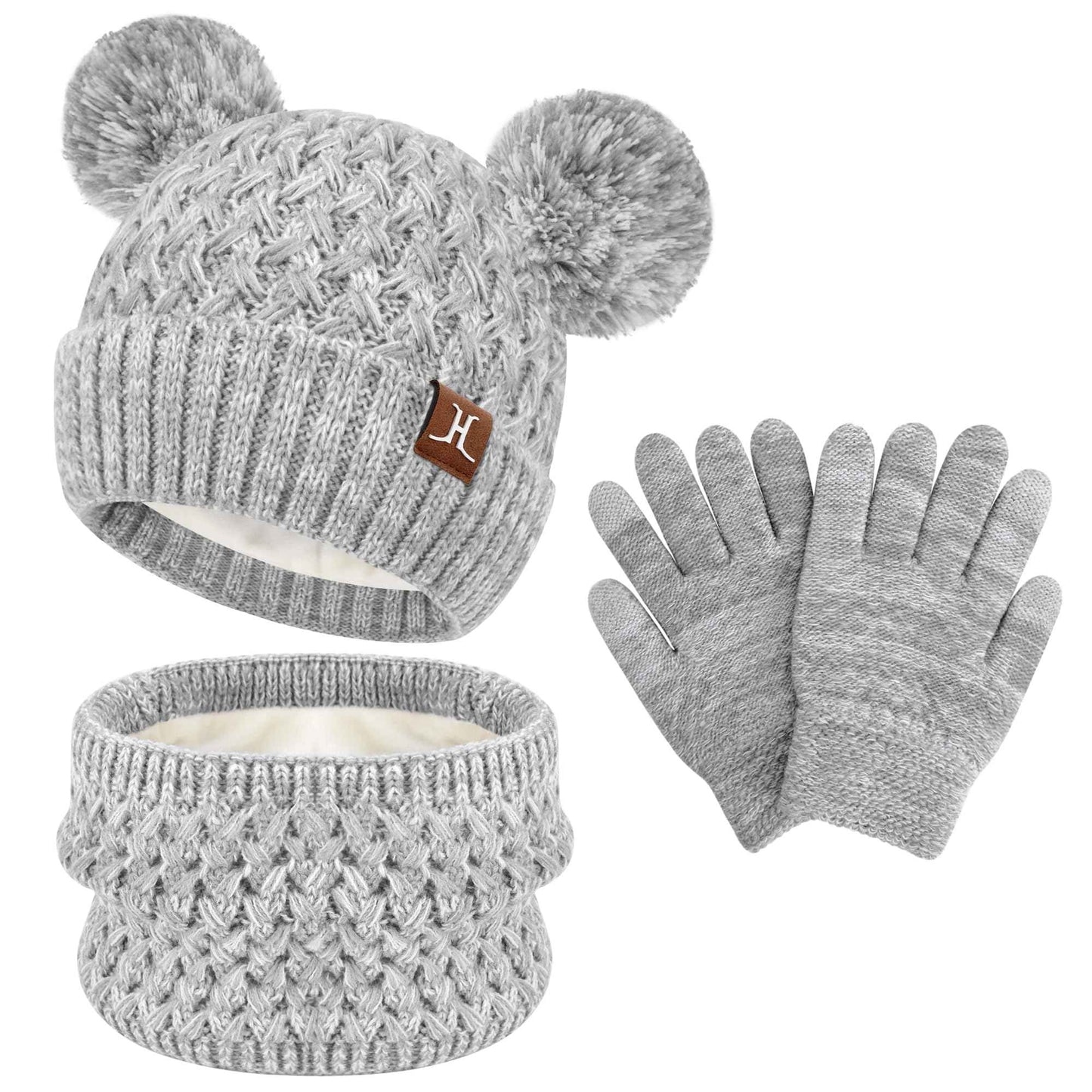 Children's Winter Hat Loop Scarf Touchscreen Gloves Set 2 3 4 5 6 7 Years Toddler Winter Hat Beanie Tube Scarf Knitted Pom Hats Gift Girls Boys