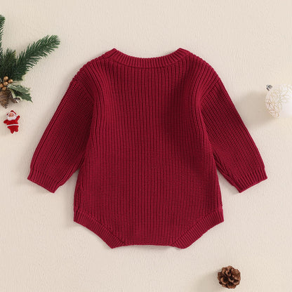 Geagodelia Knitted Christmas Romper Baby Girl Boy Christmas Jumper My First Christmas Newborn Baby Jumper Romper Bodysuit Christmas Jumper