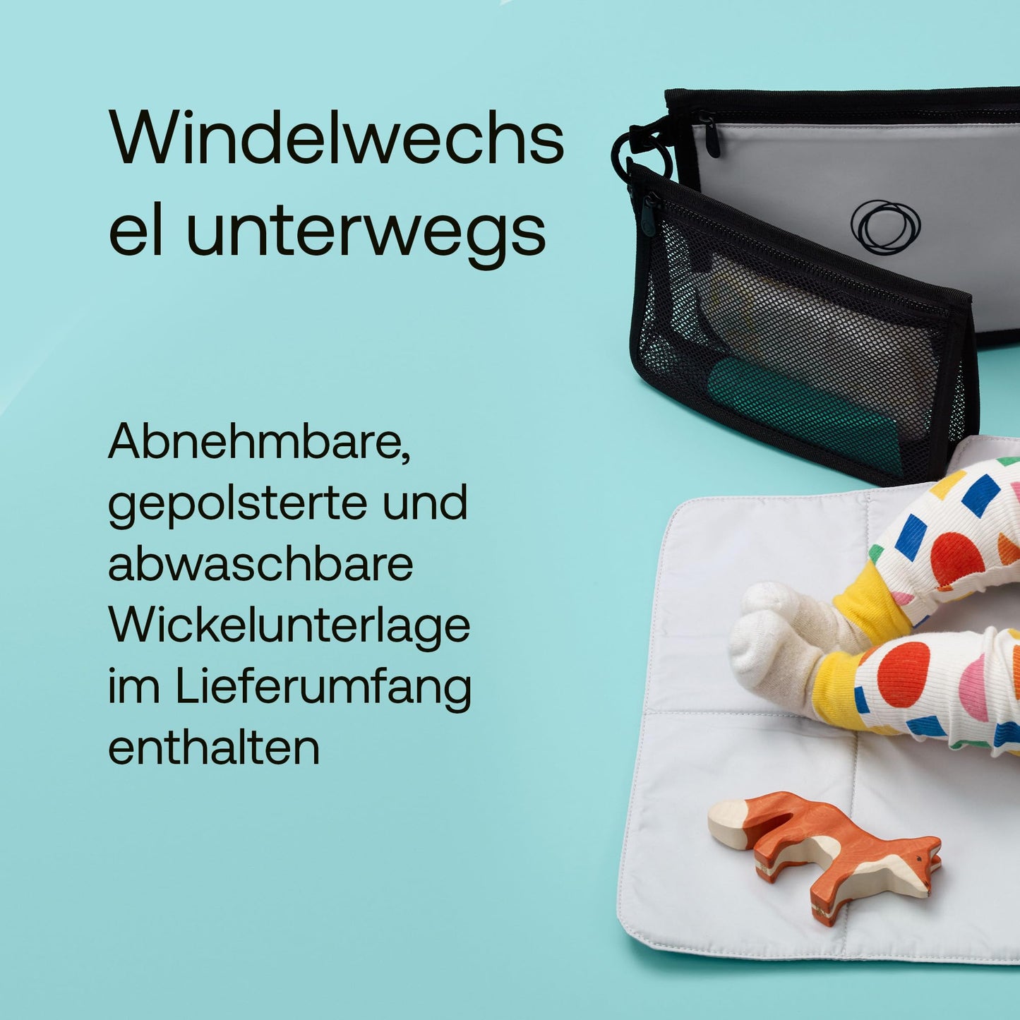Bugaboo Wickelrucksack, Wasserabweisende Tasche aus nachhaltigem Material, Einfach zu reinigen, mit Wickelunterlage und isolierter Halterung für Flaschen, Midnight Black