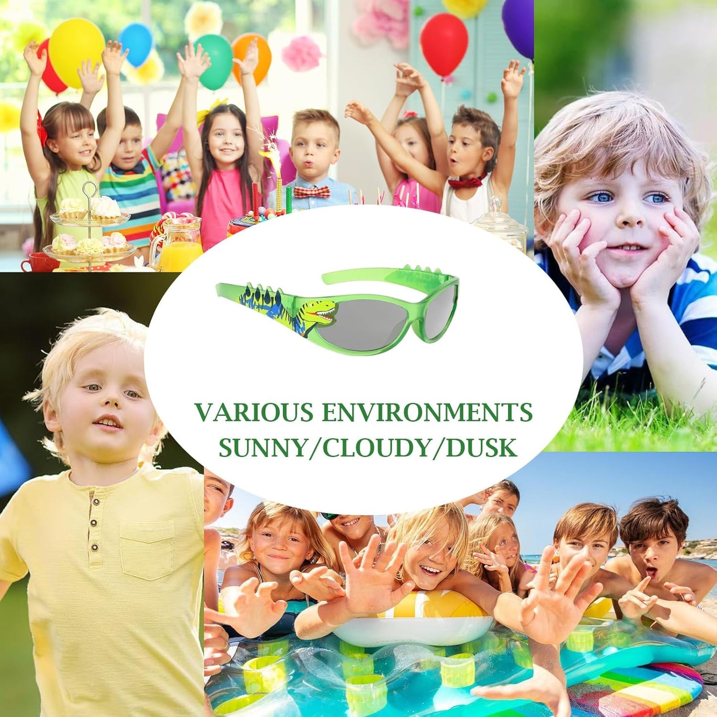 Fonyiunce Sonnenbrille Kinder, Sonnenbrille mit Leichtem Rahmen, Dinosaurier Sonnenbrille Jungen 3-10 Jahren, Baby Sonnenbrille, Mode Kindersonnenbrille, für Ferien Strand Freien Sommer Sport