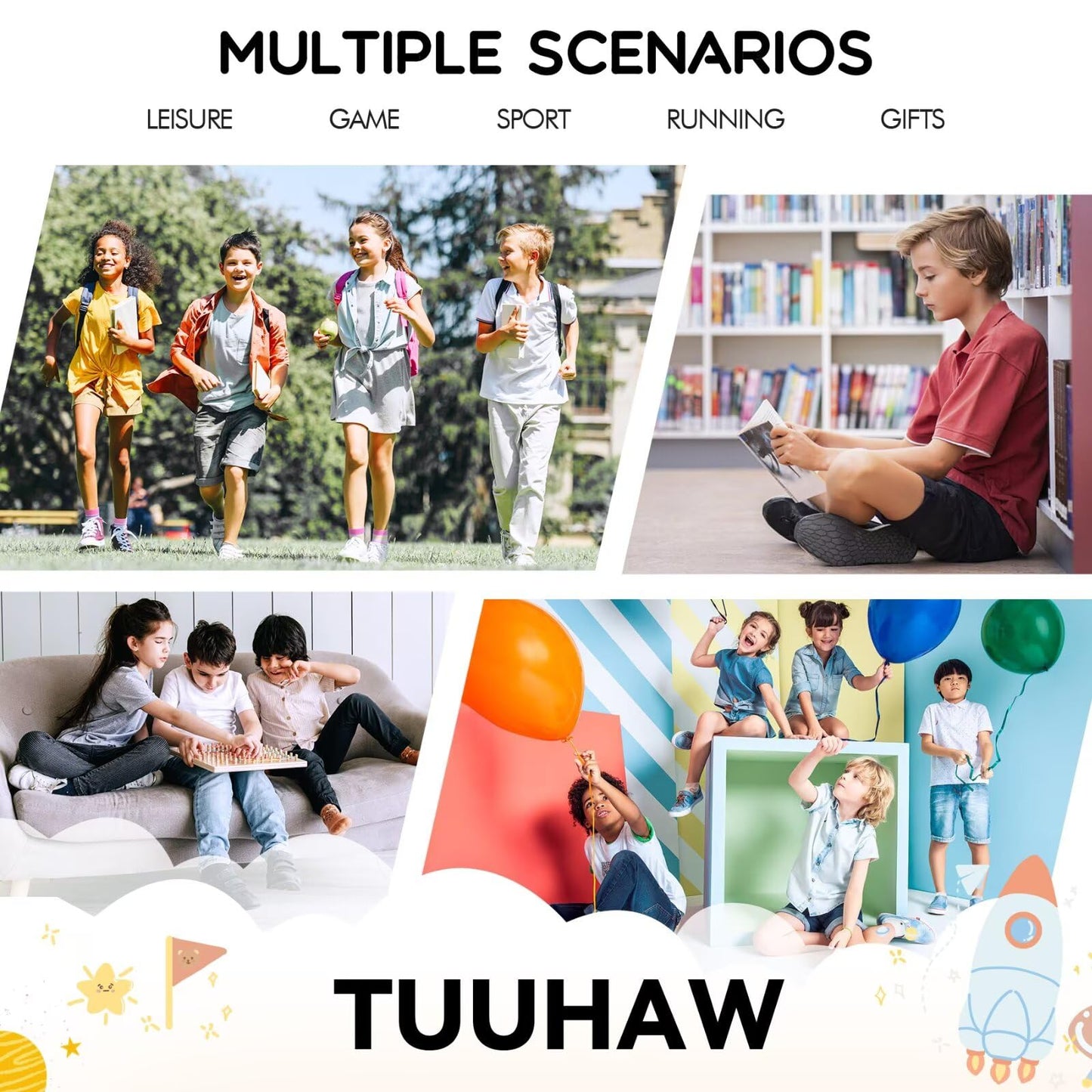 TUUHAW 10 Paar Kinder Socken für Mädchen und Jungen Socken Mit Motiv Schulkind Baumwolle Socken Bunt Gr. 23-38