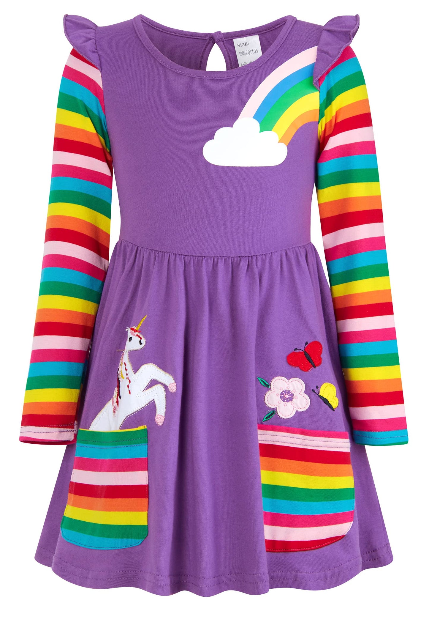 SFreeBo Girls Dresses Unicorn Rainbow Dress Kids Girls Gift Cotton Colourful Dresses for Girls 104 110 116 122 128