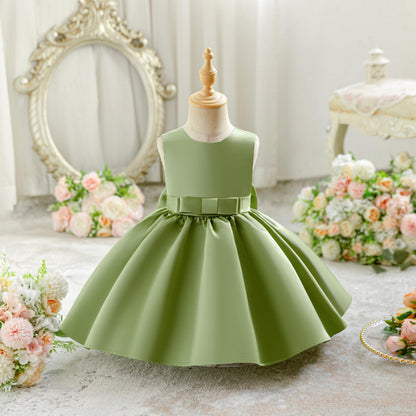 Baby Mädchen Kleid Satin Bowknot A-Linie Taufe Kleid Ärmellos Kleinkind Prinzessin Geburtstag Kleider Kinder Hochzeit Blumenmädchen Kleid Festliche Party Kleid
