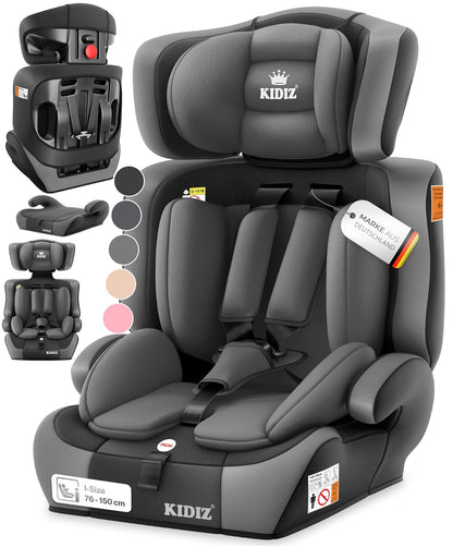 Autokindersitz mit Isofix i-Size R129 100-150cm bis 12 Jahre, Kinderautositz Gruppe 1/2/3, mitwachsender Kindersitz, 5-Punkt-Gurt & höhenverstellbare Kopfstütze, Sitzerhöhung Auto, Schwarz