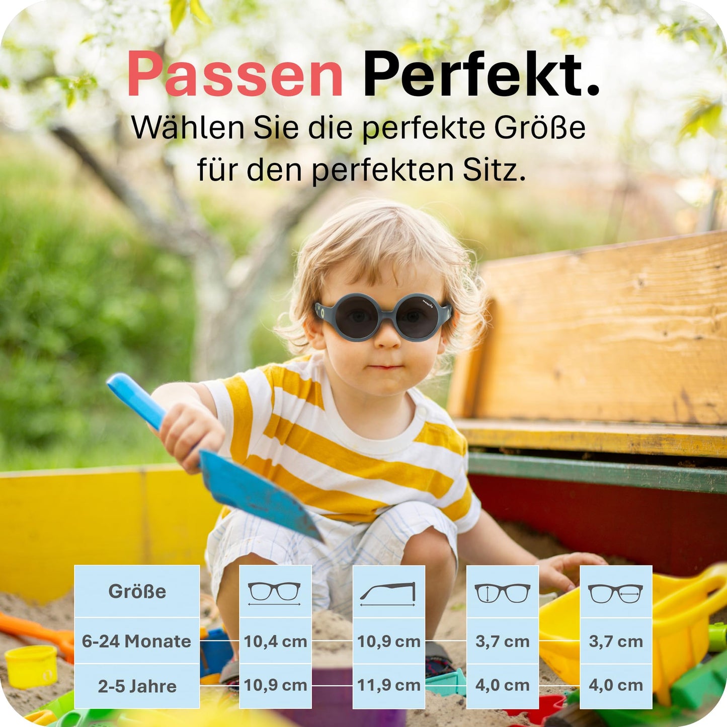 Mausito Sonnenbrille Kinder 6-24 Monate & 2-5 Jahre | VERGLEICHSSIEGER Kindersonnenbrille 100% UV-Schutz | BIEGSAM | Schadstofffreie Kindersonnenbrillen mit Band | Europäisches Design für Kinder