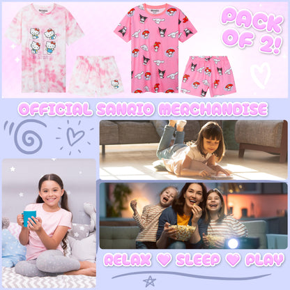 Get Trend Schlafanzug Mädchen Kurz 2er Pack Kawaii Pyjama Kinder Sanrio Kuromi Bequeme Schlafanzüge Teenager Mädchen Geschenk Idee