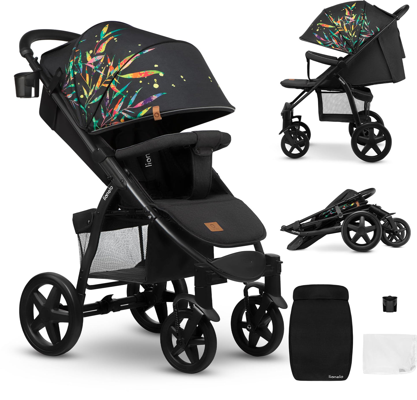LIONELO Annet Plus Buggy up to 22 kg with Reclining Function, Small Folding Pushchair with Accessories, EVA Foam Wheels, Mosquito Net, Foot Cover Drink Holder, Basket Dreamin