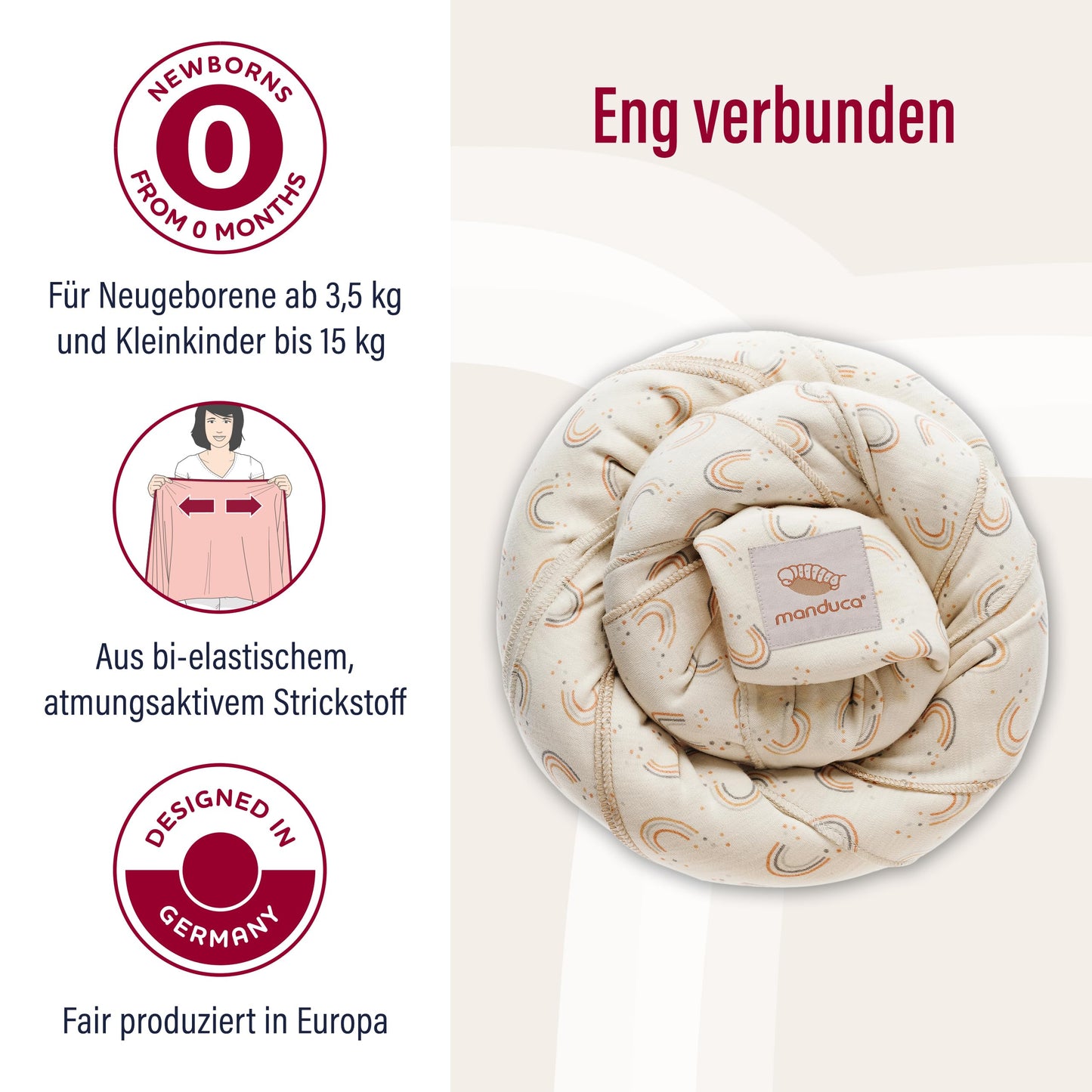 manduca Sling - Babytragetuch - Elastische Babytrage für Neugeborene von der Geburt bis zu 15 kg - Bio-Baumwolle - GOTS zertifiziert