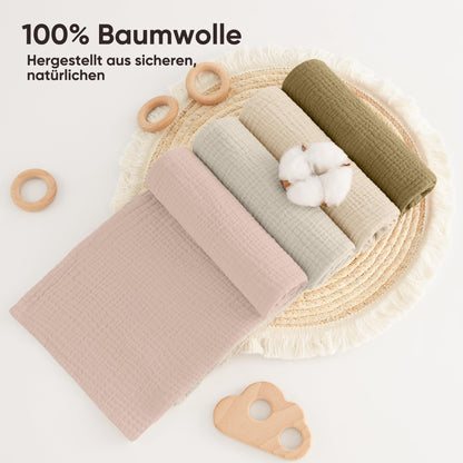 Bearmoss Moltontücher Baby 100% Baumwolle Weiche Spucktücher Baby,Atmungsaktiv und Extrem Saugfähig Musselin Tuch für Saugstark Mulltücher 4er 60x60cm (Brauner Druck)
