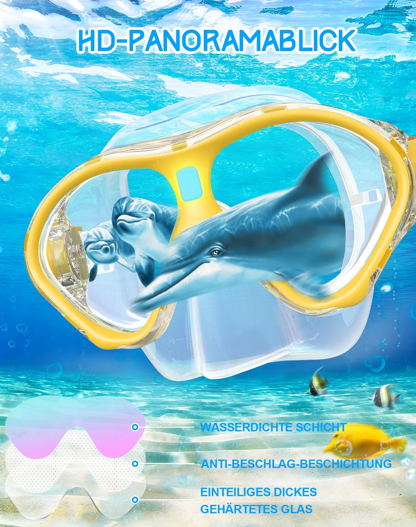 Gintenco Schnorchelset Kinder, Taucherbrille Kinder mit Schnorchel Anti-Fog Panorama-Weitsicht, Anti-Leck schnorchelmaske,Tauchmaske für Schwimmen Schnorcheln 4-16 Jahre