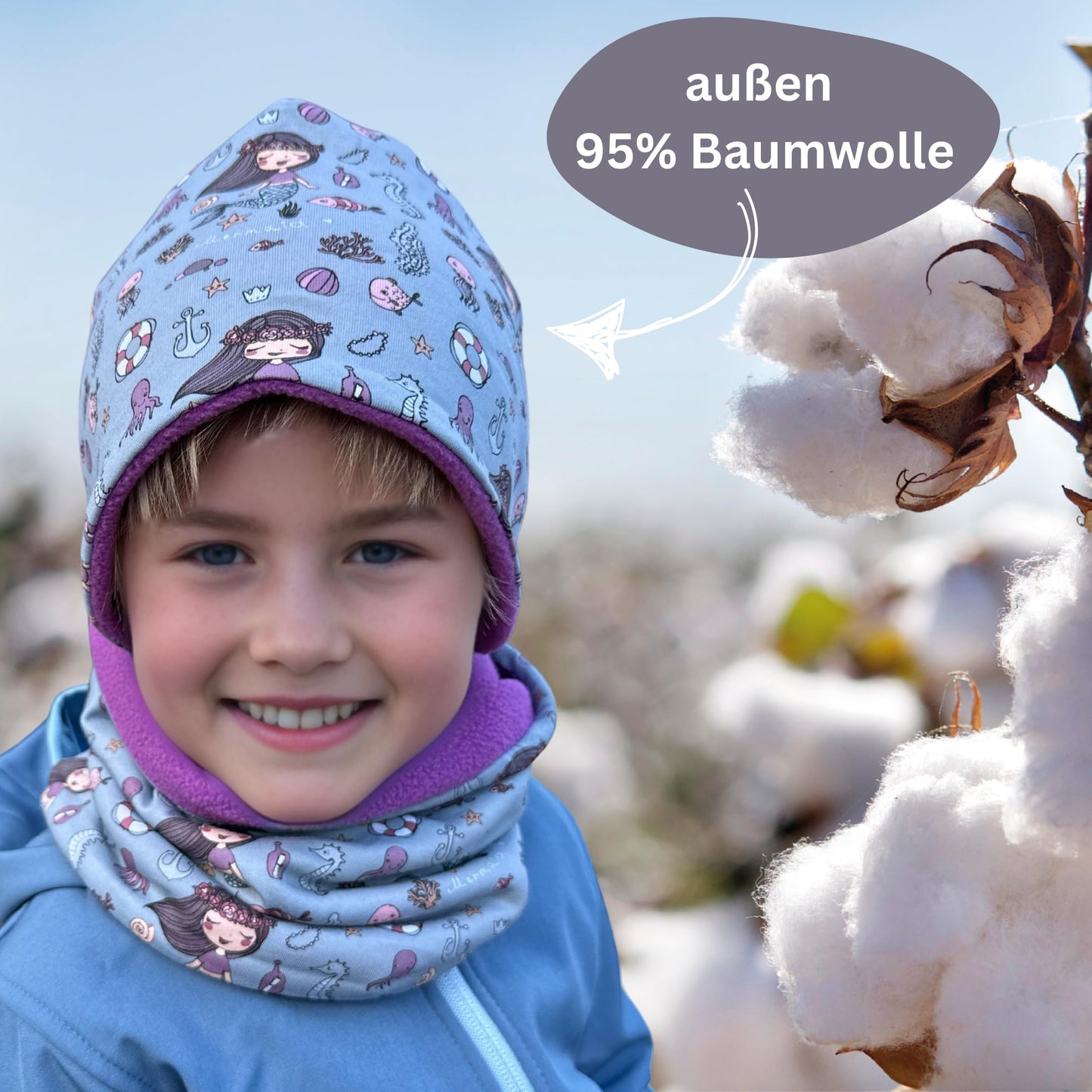 HECKBO Children's Beanie Hat & Scarf, Tube Scarf Set, for Girls and Boys, 95% Cotton, Autumn, Spring, Winter