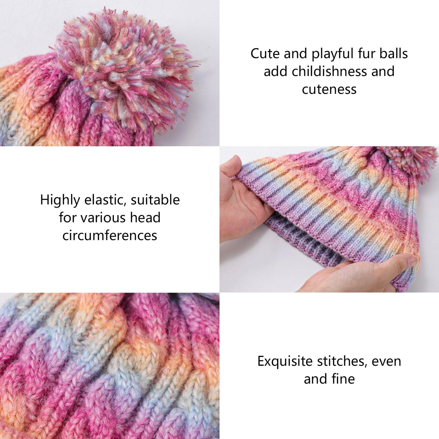 Children's Hat Scarf Gloves Set - 3-in-1 Winter Knitted Hat Scarf and Gloves Set for Children with Pom Pom Beanie, Neck Warmer & Mittens for Boys Girls Age 3-10 Years