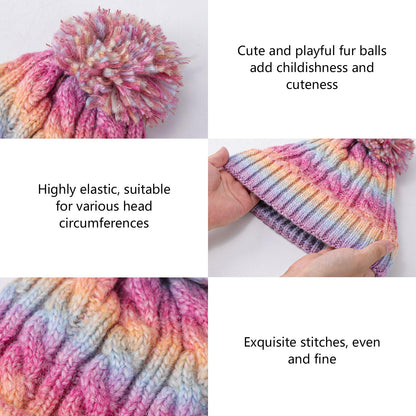 Children's Hat Scarf Gloves Set - 3-in-1 Winter Knitted Hat Scarf and Gloves Set for Children with Pom Pom Beanie, Neck Warmer & Mittens for Boys Girls Age 3-10 Years