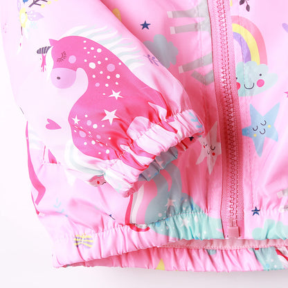 JinBei Jacken Mädchen Jacke Baby Kinder Kapuzen Sweatjacke Kapuzenjacke Cartoon Aufdruck Winddicht Mantel Windjacke Übergangsjack Frühling Herbst Outwear Softshelljacke Regenjacken 1-7 Jahre