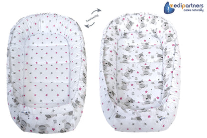 Medi Partners Babynestchen Babynest Set 100x60x15 Kuschelnest 5 teilig herausnehmbarer Einsatz Kokon Nestchen Babys Neugeborene 100% Baumwolle (REH mit Grauem Minky)