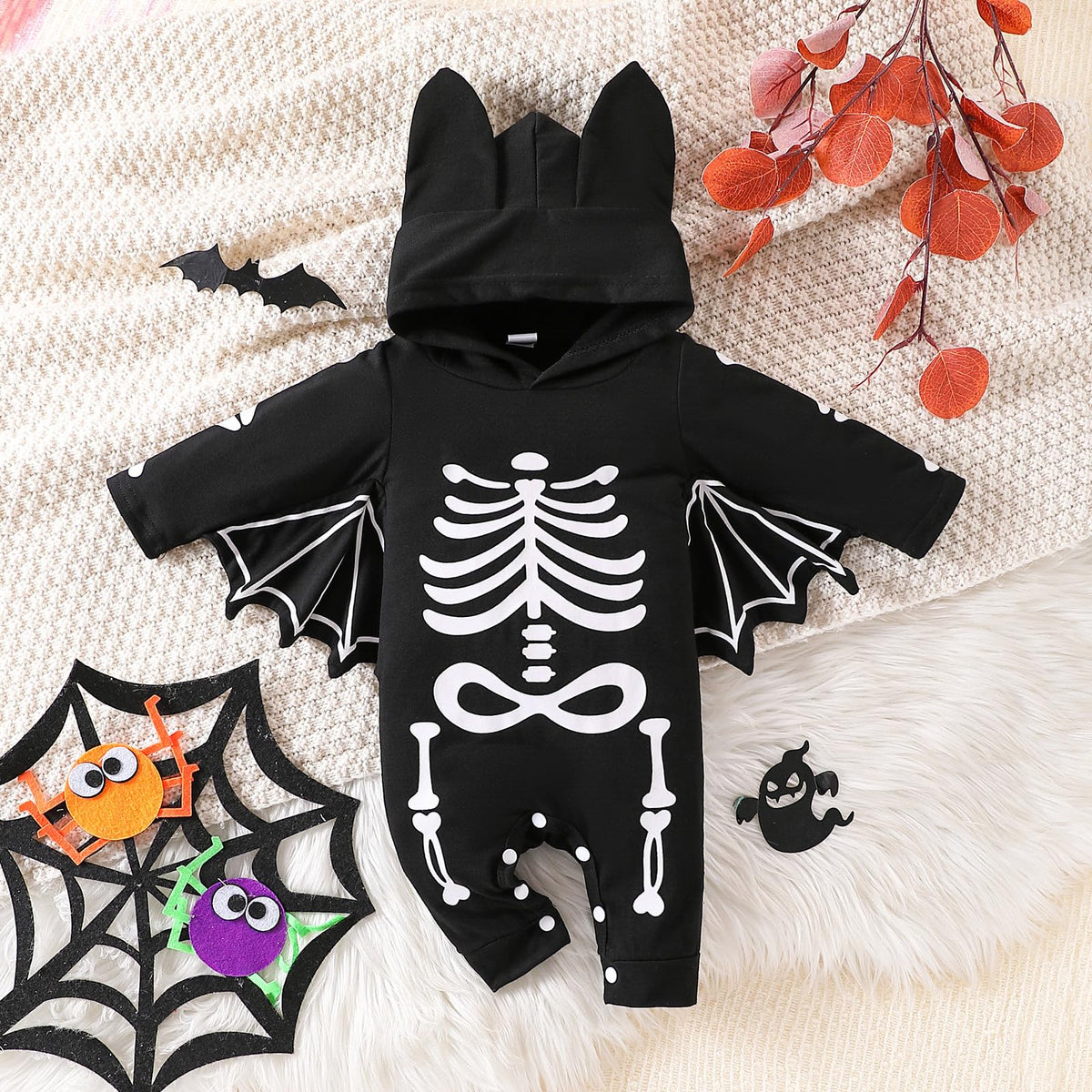 Halloween Kostüm Baby Fledermaus Skelett Strampler