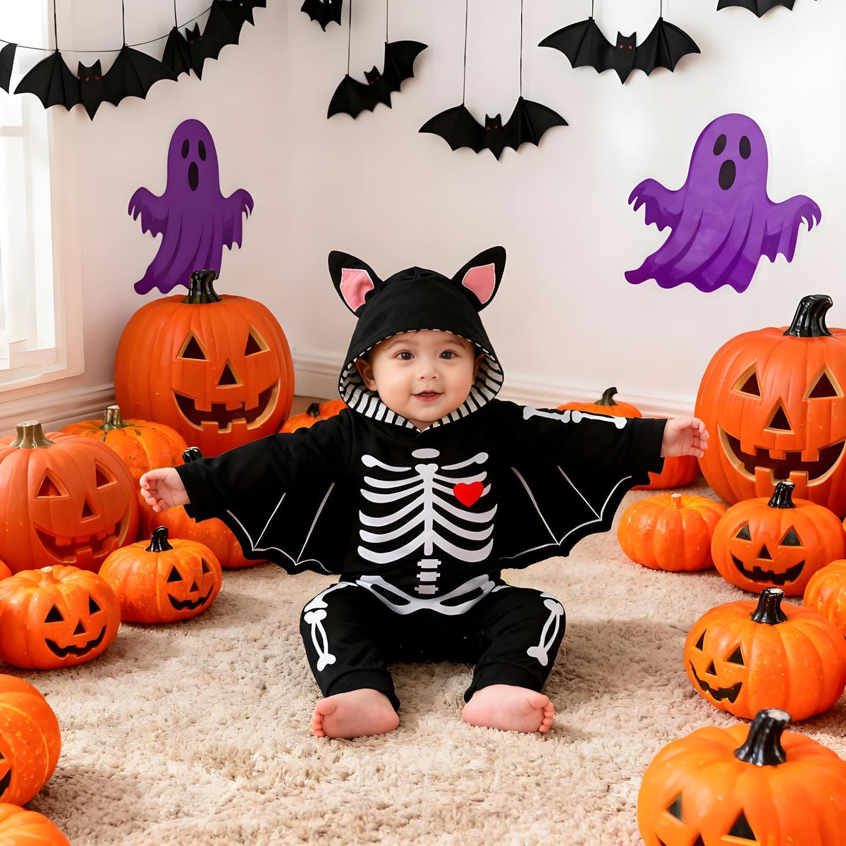 Halloween Kostüm Baby Fledermaus Skelett Strampler