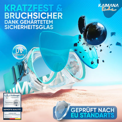 Das Neue KAIMANA® SeaExplorer Schnorchelset Kinder + Tragetasche, Taucherbrille mit Schnorchel, Taucherbrille Kinder, Alternative zur Schnorchelmaske Kinder, Taucherbrille mit Stoffband/Silikonband
