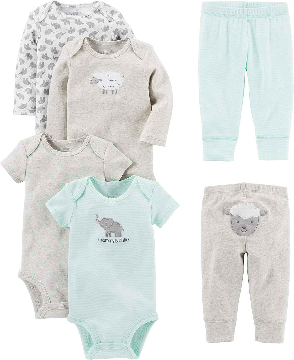 Simple Joys by Carter's Baby Girls' 6-Piece Neutral Bodysuits (Short and Long Sleeve) and Pants Set Infant and Toddler Pants Clothing Sets (Pack of 1)