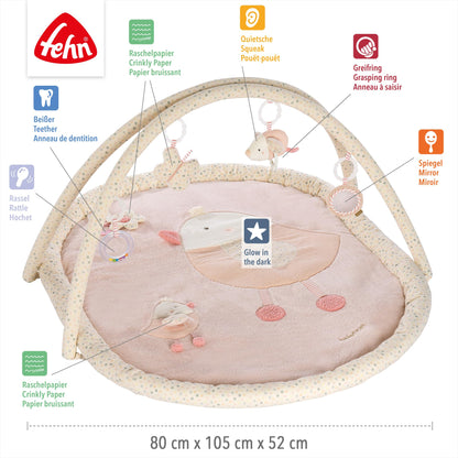 Fehn 3-D-Activity-Decke Spielbogen Peru – Baby Krabbeldecke mit 5 abnehmbaren Spielzeugen zum Greifen – Spieldecke für Babys und Kinder ab 0+ Monaten – Krabbelmatte als Geschenk zur Geburt