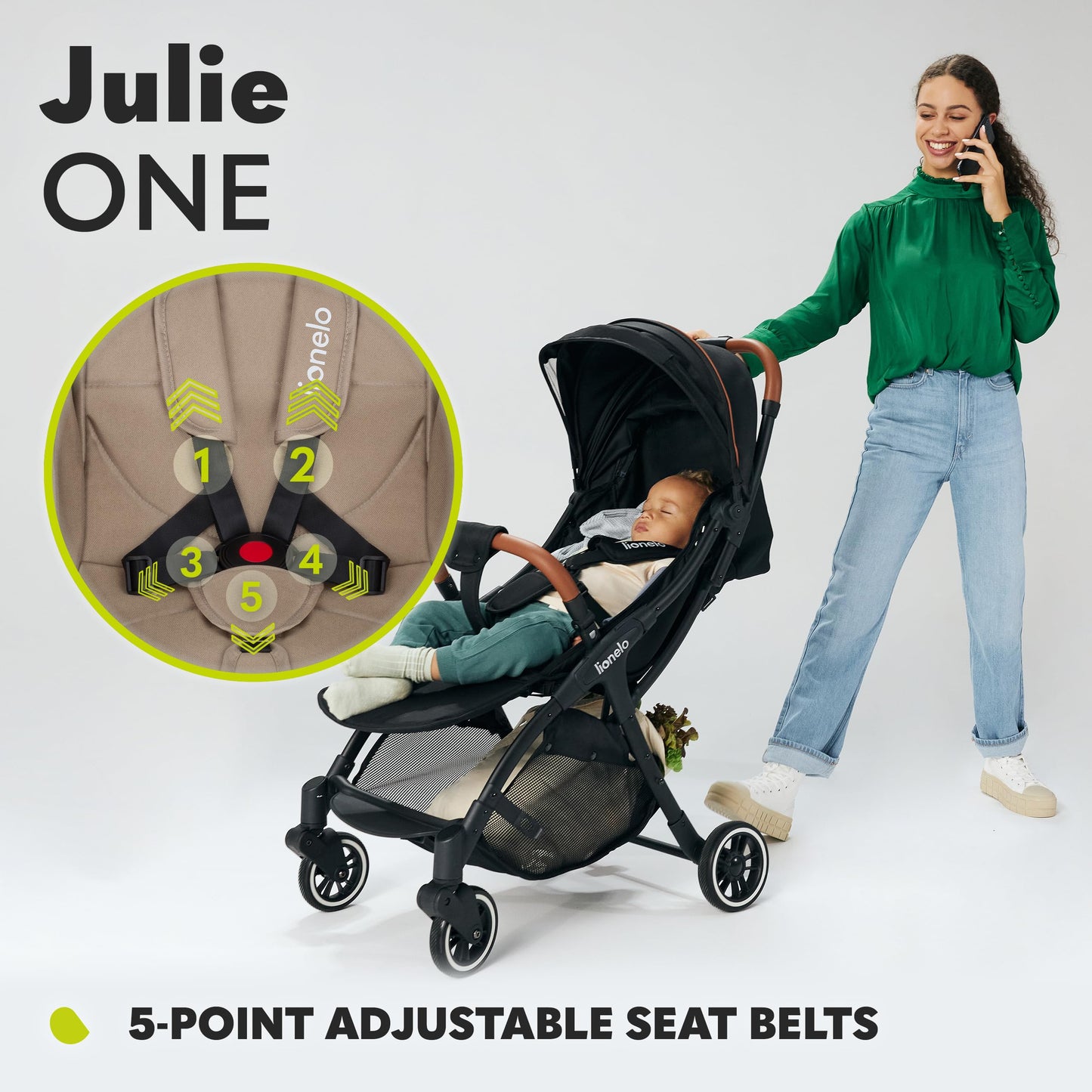 LIONELO Julie One Buggy Pushchair up to 22 kg, Adjustable Backrest and Footrest, Mosquito Net, Leg Warmer, Drink Holder and Transport Bag, Foldable
