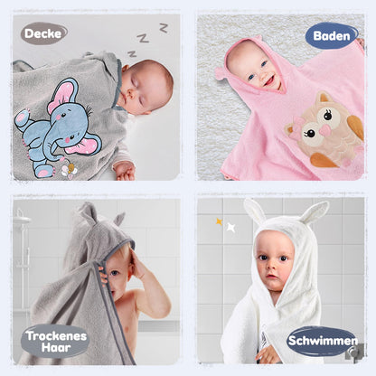Yosemy Kapuzenhandtuch Baby - Oeko TEX - Baby Handtuch Kapuze 100% Baumwolle Badeponcho Kinder Babyhandtuch mit Kapuze Weich & Super Saugfähig 0-3 Jahre-Bär
