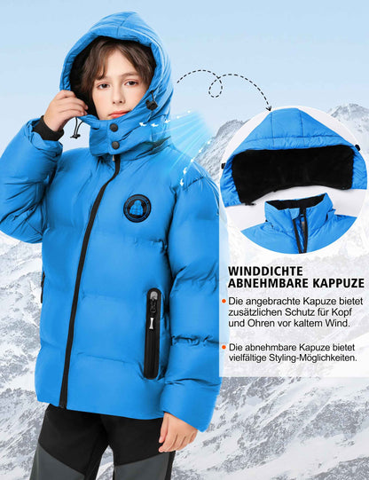 Winter Jacket Boys Girls Kids Jacket Warm Lined Puffer Jackets Children's Jackets Winter with Removable Hood Hiking Jacket