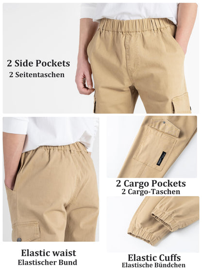 CAMLAKEE Kinder Jungen Cargohose Jogger Hose mit elastischem Bund
