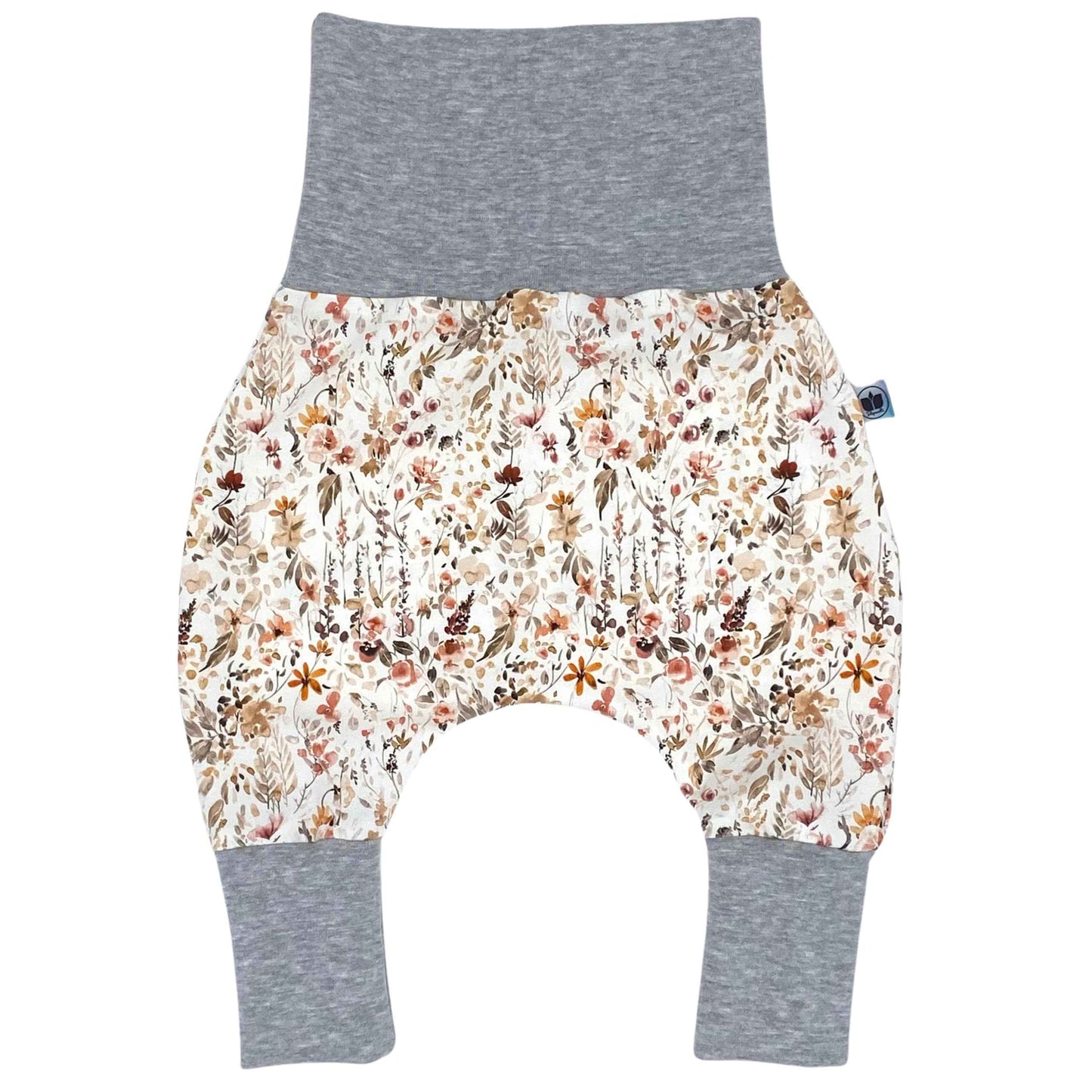 Baby Baggy Trousers, Girls' Handmade Cotton Jersey Grow Trousers, Sizes 50-74, 68-86, 92-104 (Wild Flowers, 50-74)