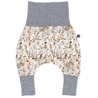 Baby Baggy Trousers, Girls' Handmade Cotton Jersey Grow Trousers, Sizes 50-74, 68-86, 92-104 (Wild Flowers, 50-74)
