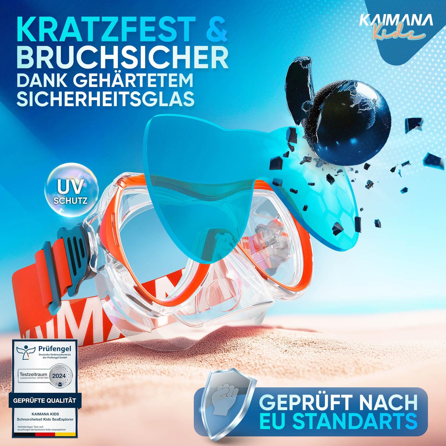 Das Neue KAIMANA® SeaExplorer Schnorchelset Kinder + Tragetasche, Taucherbrille mit Schnorchel, Taucherbrille Kinder, Alternative zur Schnorchelmaske Kinder, Taucherbrille mit Stoffband/Silikonband