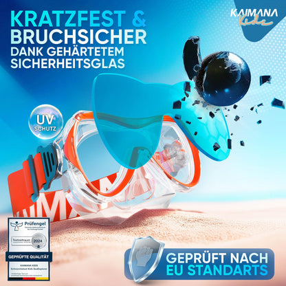 Das Neue KAIMANA® SeaExplorer Schnorchelset Kinder + Tragetasche, Taucherbrille mit Schnorchel, Taucherbrille Kinder, Alternative zur Schnorchelmaske Kinder, Taucherbrille mit Stoffband/Silikonband