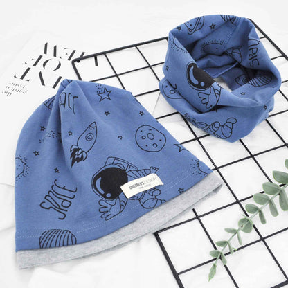 Kinder Beanie Mütze & Loop Schal Set, 95% Baumwolle Mütze Schal Set Mädchen Jungen 2-8 Jahren, Schlauchschal Warme Wintermütze Strickmützen für Herbst Winter Frühling