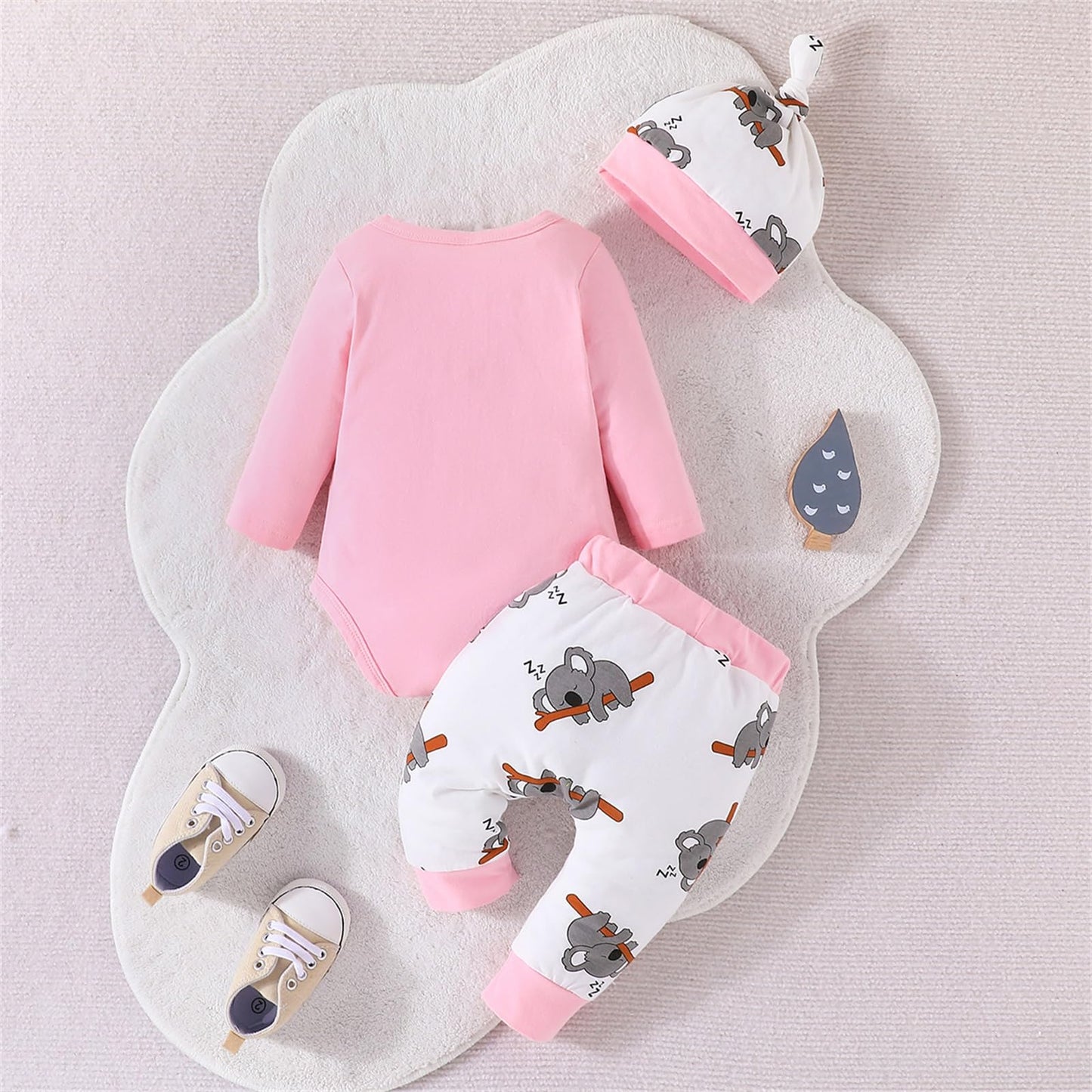 Himllauen Baby Jungen Mädchen 3-teiliges Set Koala Print Body + Hose + Hut Baby Set Kleinkind Kleidung Niedliche Outfit