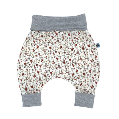 Baby Baggy Trousers, Girls' Handmade Cotton Jersey Grow Trousers, Sizes 50-74, 68-86, 92-104 (Wild Flowers, 50-74)
