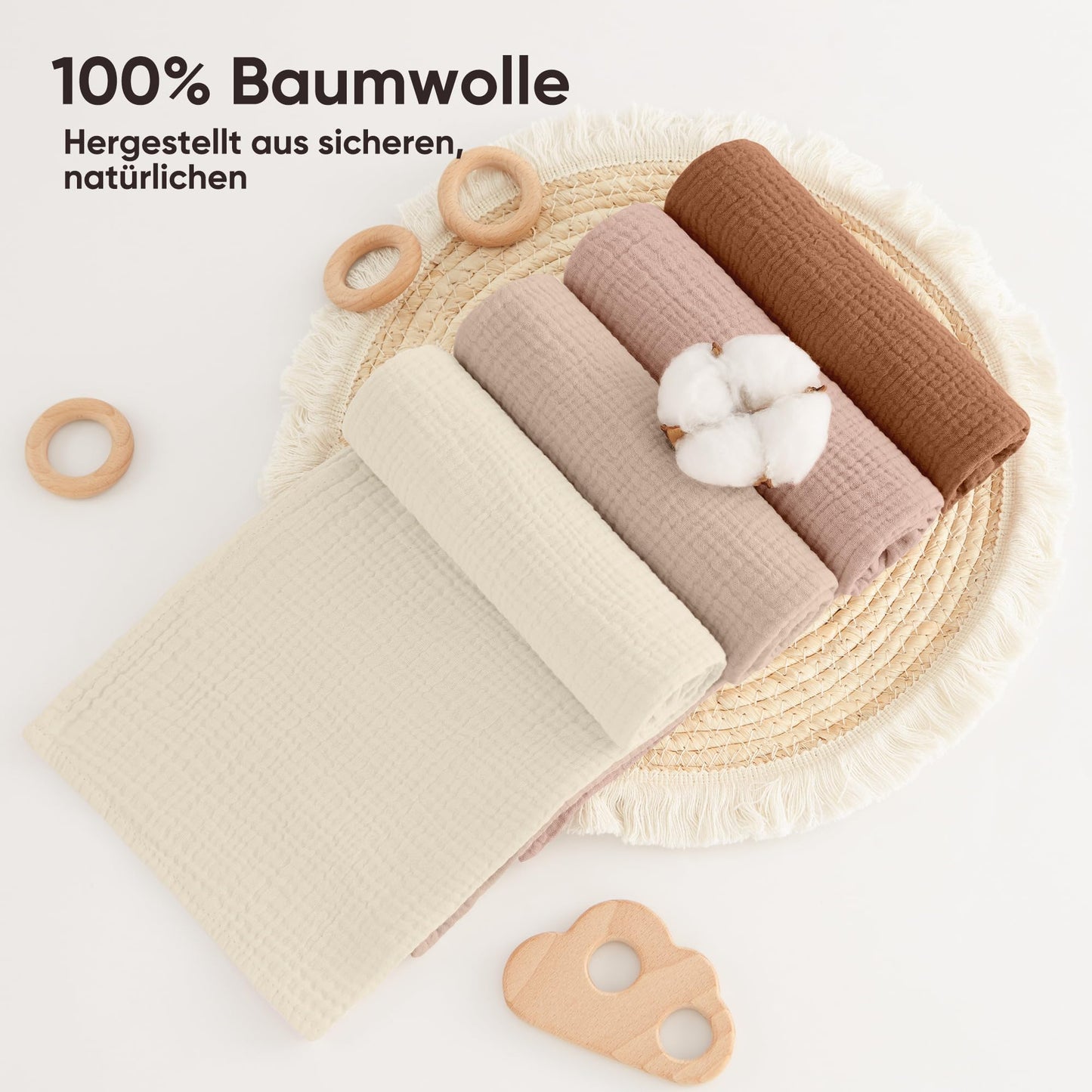 Bearmoss Moltontücher Baby 100% Baumwolle Weiche Spucktücher Baby,Atmungsaktiv und Extrem Saugfähig Musselin Tuch für Saugstark Mulltücher 4er 60x60cm (Brauner Druck)