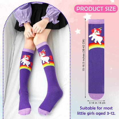 PHOGARY 6 Pairs of Knee Socks for Girls, Cute Socks Colourful Socks Children, Warm Knee Socks Children, Medium Calf Length, Long Knee Socks Girls from 3 to 12 Years, One Size
