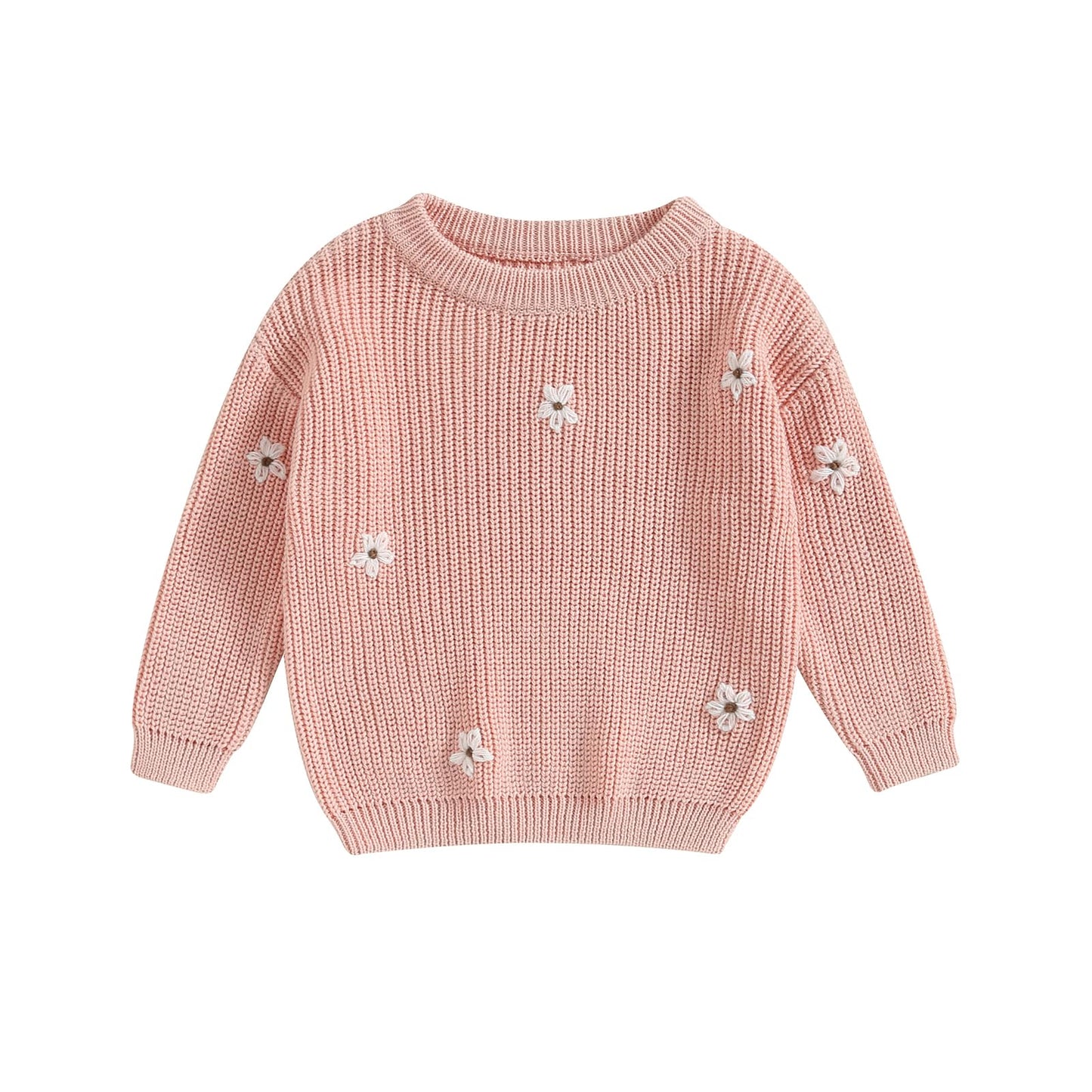Geagodelia Baby Mädchen Gestrickt Pullover Langarm Rundhalsausschnitt Blume Winter Warm Gerippt Stricken Klobig Top Weich Kleinkind Kleidung Herbst Outwear