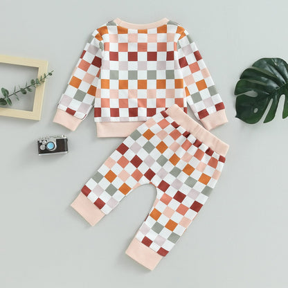 Baby Herbst Winter Set Kariertes Sweatshirt Und Jogginghose Für Jungen Mädchen