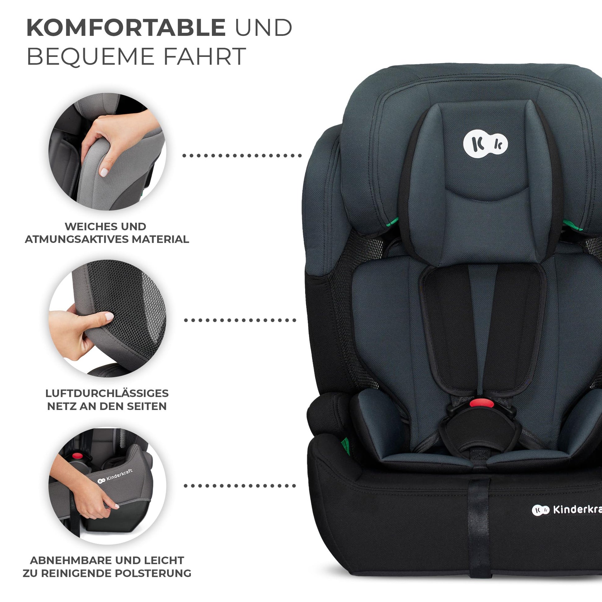 Kinderkraft Kinderautositz COMFORT UP I-SIZE, Autokindersitz, Kindersitz, ein Autositz für Kinder von 76-150 cm, 5-Punkt-Sicherheitsgurt, Einstellbare Kopfstütze, ECE R129/03, Grau - Meloni2
