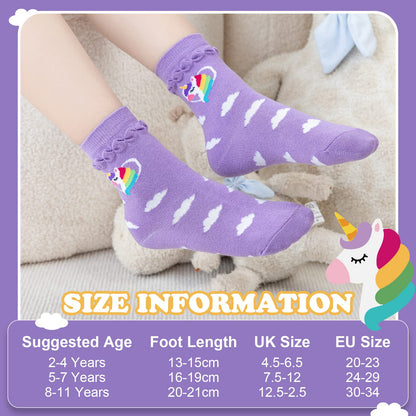 Cirorld Socken Kinder Mädchen Lustige Einhorn Meerjungfrau Tiergesicht Socken Süße Bunte Kindersocken Baumwolle Socken, 2-14 Jahre 6 Paare