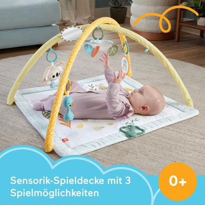 Fisher-Price Tierfreunde Kontrast-Spieldecke, Spielbogen, mit Musik und Licht, Krabbeldecke für Baby, zum Spielen im Bauchlage, Baby Ausstattung, ab Geburt, HPF39